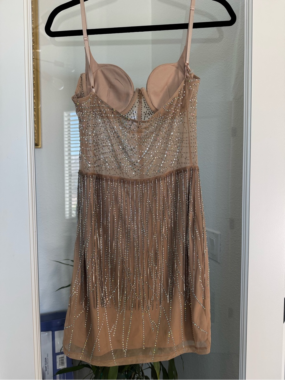 Nude Crystal Fringe Mini Dress - Picture 4 of 9